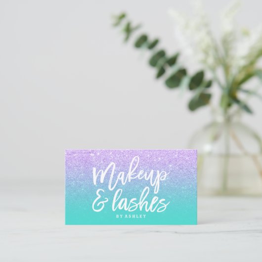 Makeup zweert typografie lavender glitter visitekaartje (Staand voorkant)