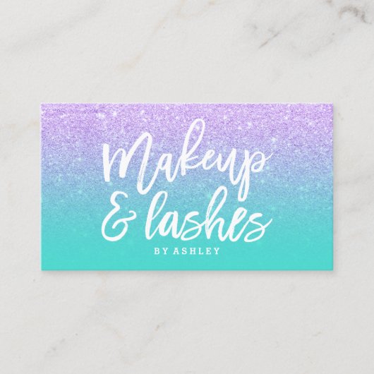 Makeup zweert typografie lavender glitter visitekaartje (Voorkant)