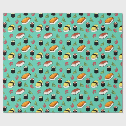 Maki en Nigiri Sushi met Wasabi en Ginger Cadeaupapier (Vlak)