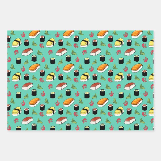 Maki en Nigiri Sushi met Wasabi en Ginger Inpakpapier Vel (Voorkant)