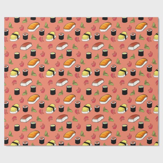 Maki en Nigiri Sushi met Wasabi en Ginger Wrapp Cadeaupapier (Vlak)