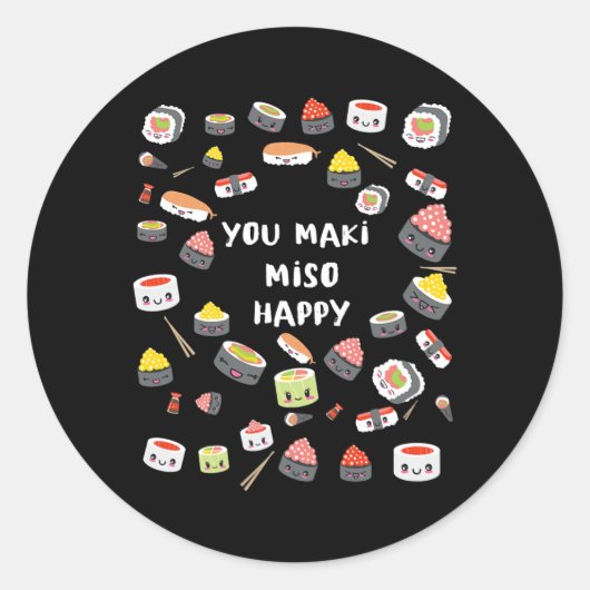 Maki Miso Happy Sushi Japan Nigiri Fish Ronde Sticker (Voorkant)