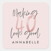 Making 40 kijken goed girly roze glitter verjaarda vierkante sticker (Voorkant)