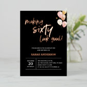 Making 60 kijken goed elegant zwart Verjaardagsfee Folie Uitnodiging (Staand Voorkant)