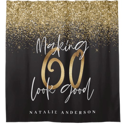 Making 60 kijken goed gouden glitter verjaardag douchegordijn (Voorkant)