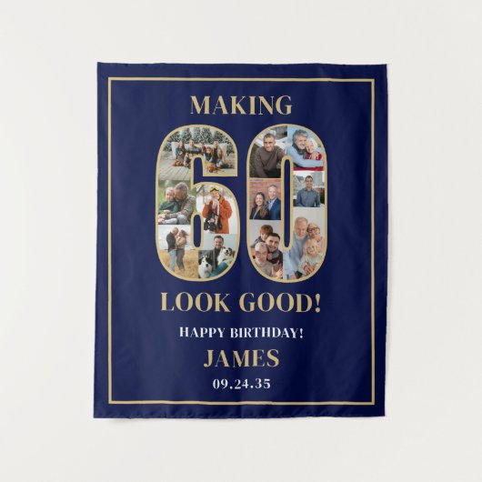 Making 60 Look Good Photo Collage 60th Birthday  Wandkleed (Voorkant)