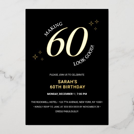 Making 60 ziet er goed 60ste verjaardag goud folie uitnodiging (Voorkant)