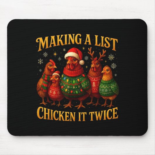 Making A List Chicken It Twice Funny Christmas Muismat (Voorkant)