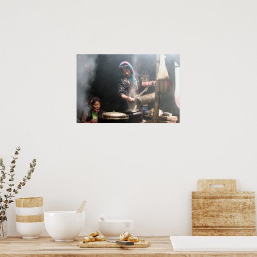 Making Butter Tea (Foto van David Berry) Poster (Keuken)