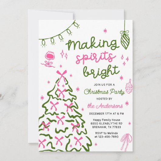 Making Spirit Bright Hand Drawn Christmas Party Kaart (Voorkant)