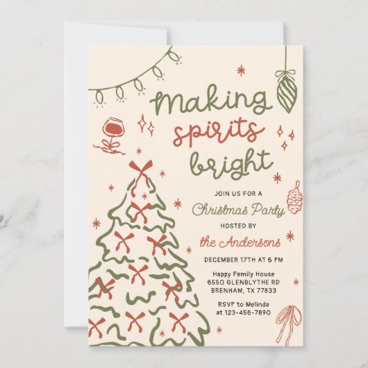 Making Spirit Bright Hand Drawn Christmas Party Kaart (Voorkant)