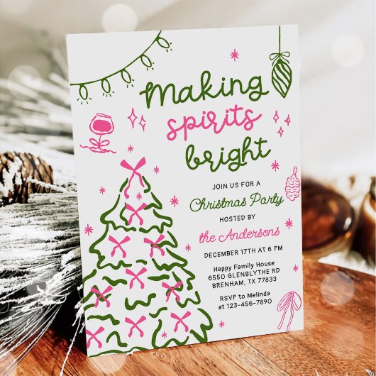 Making Spirit Bright Hand Drawn Christmas Party Kaart