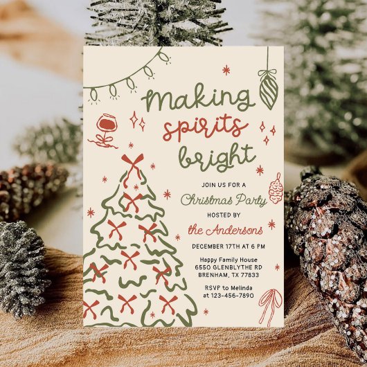 Making Spirit Bright Hand Drawn Christmas Party Kaart