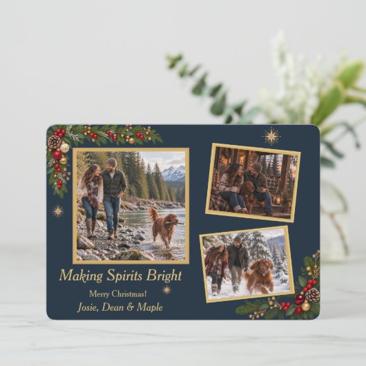 Making Spirits Bright 3 Foto Kerstkaart (Staand voorkant)