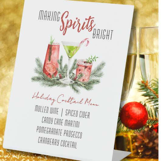 Making Spirits Bright Aangepaste Vakantiebardmenu Reclamebord Met Voetstuk
