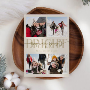 Making Spirits Bright Beige Kerst Multi Foto Feestdagenkaart