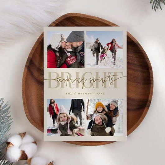 Making Spirits Bright Beige Kerst Multi Foto Feestdagenkaart