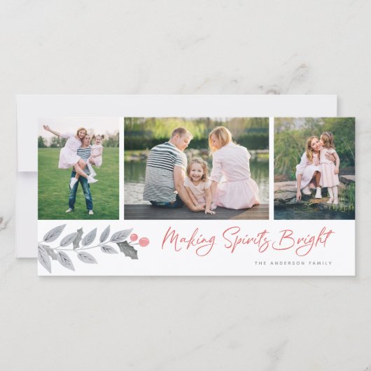 Making Spirits Bright Berry Bloemige 3 Foto Collag Feestdagenkaart (Voorkant)
