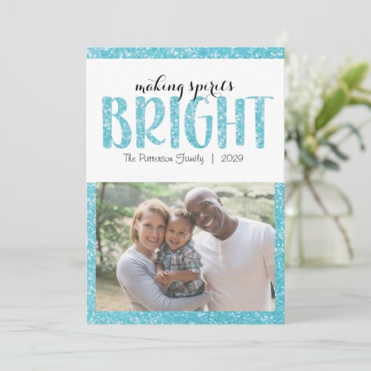 Making Spirits Bright Blauwe kerstvlakke Kaart (Staand voorkant)