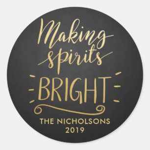 Making Spirits Bright Chalkboard Gold Foil Script Ronde Sticker