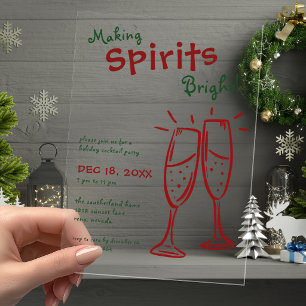 Making Spirits Bright Champagne Kerstfeest Acryl Uitnodigingen