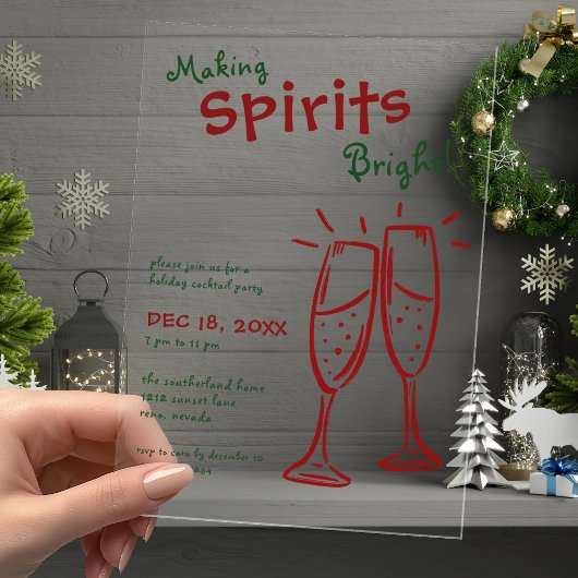 Making Spirits Bright Champagne Kerstfeest Acryl Uitnodigingen