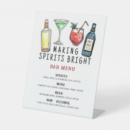 Making Spirits Bright Christmas Bar Menu Sign Reclamebord Met Voetstuk