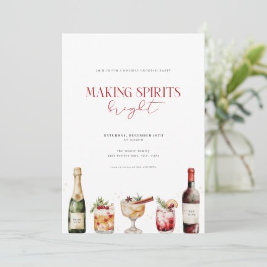 Making Spirits Bright Christmas Cocktail uitnodige Kaart (Staand voorkant)