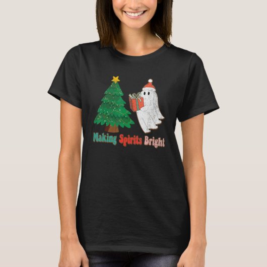 Making Spirits Bright Christmas Ghost Santa Claus T-shirt (Voorkant)