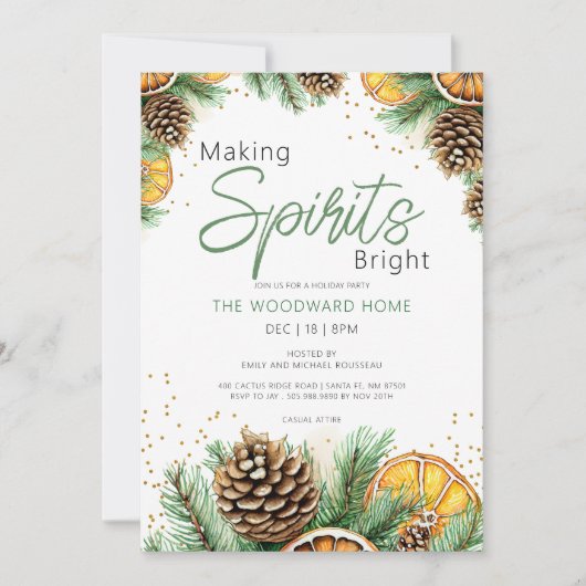 Making Spirits Bright Citrus Pine Holiday Party Kaart (Voorkant)