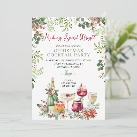Making Spirits Bright Cocktail Christmas Party Kaart (Staand voorkant)