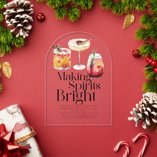 Making Spirits Bright Cocktail Kerstfeest Acryl Uitnodigingen (Insity (Feestdagen))