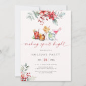 Making Spirits Bright Cocktail Vakantie Poinsettia Kaart (Voorkant)