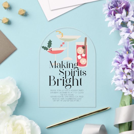 Making Spirits Bright Cocktails Kerstparty Acryl Uitnodigingen (Insitu (Huwelijk))