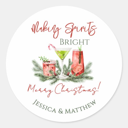 Making Spirits Bright Custom Couples Holiday Ronde Sticker (Voorkant)