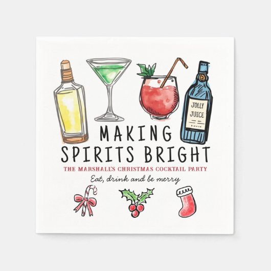 Making Spirits Bright Drinks Christmas Cocktail Servet (Voorkant)