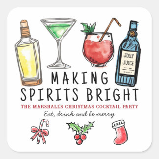 Making Spirits Bright Drinks Christmas Cocktail Vierkante Sticker