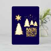 Making Spirits Bright Gold Foil Christmas Trees Folie Feestdagenkaart (Staand Voorkant)