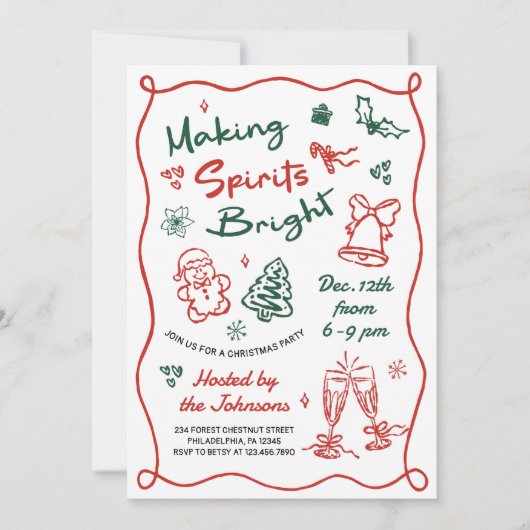 Making Spirits Bright Hand Drawn Christmas Party Kaart (Voorkant)