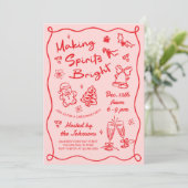 Making Spirits Bright Hand Drawn Christmas Party Kaart (Staand voorkant)