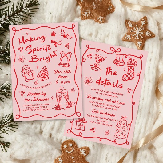 Making Spirits Bright Hand Drawn Christmas Party Kaart