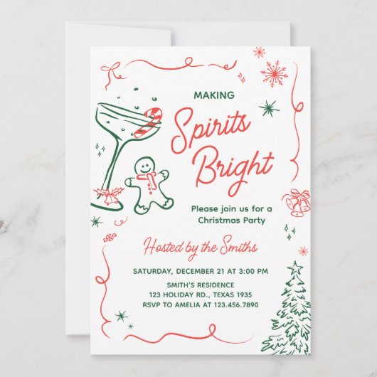 Making Spirits Bright Hand Getekende Kerstfeest Ui Kaart (Voorkant)