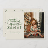Making Spirits Bright Hand Lettered Foto Feestdagenkaart (Voorkant / Achterkant)