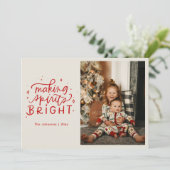 Making Spirits Bright Hand Lettered Foto Feestdagenkaart (Staand voorkant)