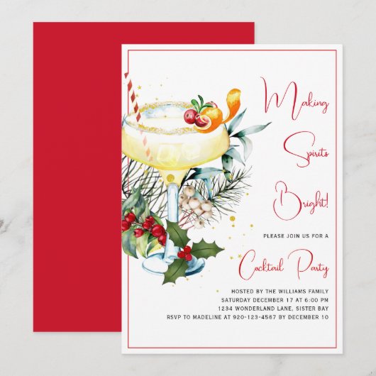 Making Spirits Bright Holiday Cocktail Party Kaart (Voorkant / Achterkant)