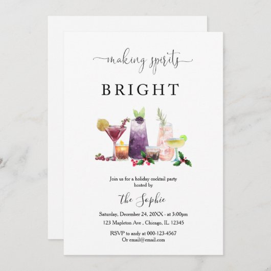 Making Spirits Bright Holiday Cocktail Party Kaart (Voorkant / Achterkant)
