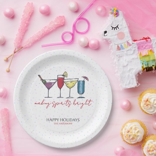 Making Spirits Bright Holiday Cocktail Party Papieren Bordje (Feest)