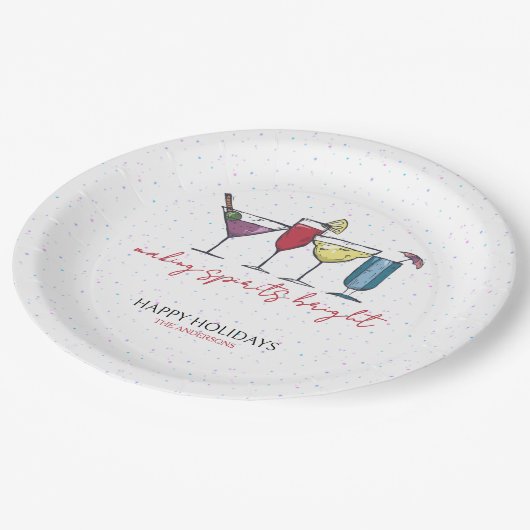 Making Spirits Bright Holiday Cocktail Party Papieren Bordje (Gekanteld)