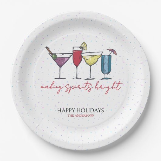 Making Spirits Bright Holiday Cocktail Party Papieren Bordje (Voorkant)