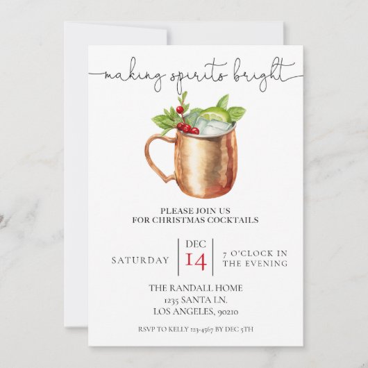 Making Spirits Bright kerstcocktail Party Feestdagenkaart (Voorkant)